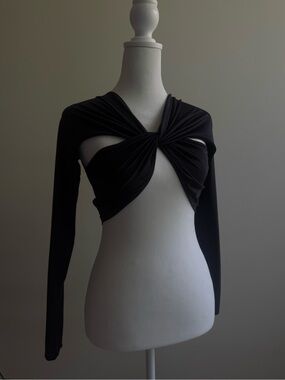 Coperni Black Twist-Front Long Sleeve Cropped Top